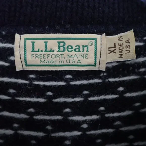 Vintage LL Bean Cardigan Womens XL Blue Nordic Fair Isle Nordic Birds Eye USA‎ - Picture 10 of 10